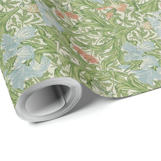 William Morris Iris Blume Foliage Birds Blue Geschenkpapier (Rolleneckpunkt)