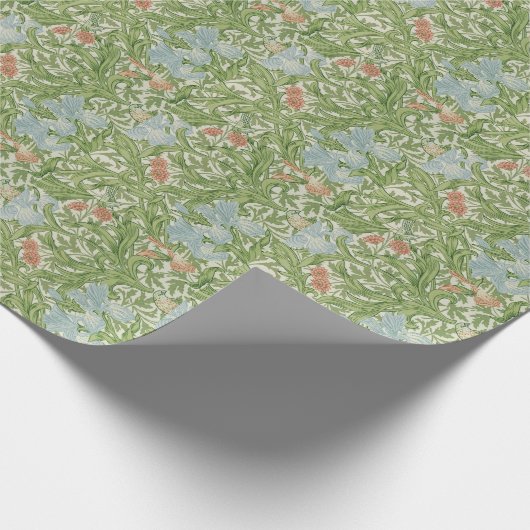 William Morris Iris Blume Foliage Birds Blue Geschenkpapier (Ecke)