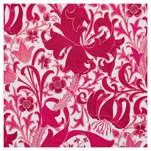 William Morris-Iris und Lilie, Fuchsien-Rosa Stoff (Muster)