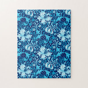 William Morris Iris und Lilie, Indigo Blau und Wei Puzzle