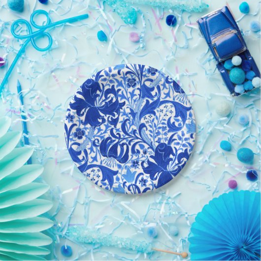William Morris Iris und Lily, Cobalt Blue Pappteller (Party)