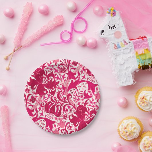 William Morris Iris und Lily, Fuchsia Pink Pappteller (Party)