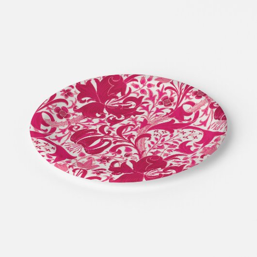 William Morris Iris und Lily, Fuchsia Pink Pappteller (Schrägansicht)