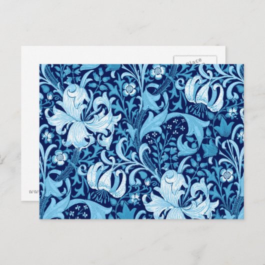 William Morris Iris und Lily, Indigo Blue & White Postkarte (Vorne/Hinten)