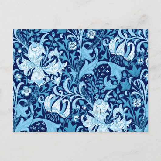 William Morris Iris und Lily, Indigo Blue & White Postkarte (Vorderseite)