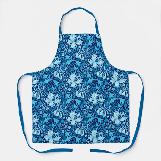 William Morris Iris und Lily, Indigo Blue & White Schürze (Vorderseite)