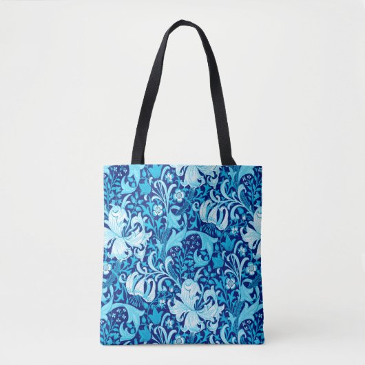 William Morris Iris und Lily, Indigo Blue & White Tasche (Vorderseite)