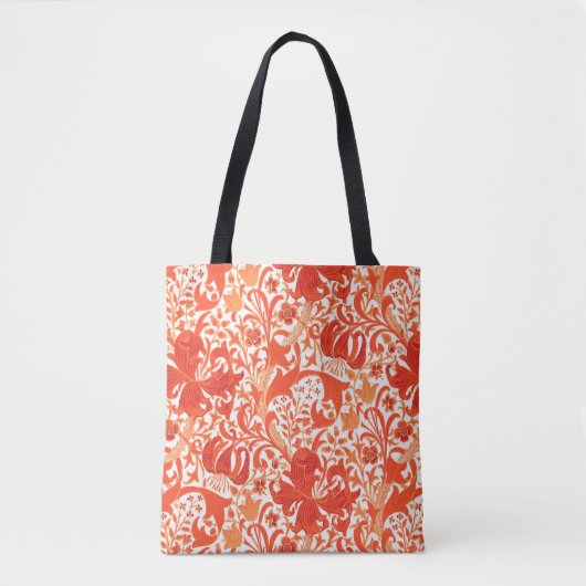 William Morris Iris und Lily, Mandarin Orange Tasche (Vorderseite)