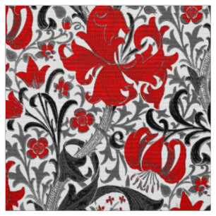 William Morris Iris und Lily, Schwarz, Weiß und R Stoff