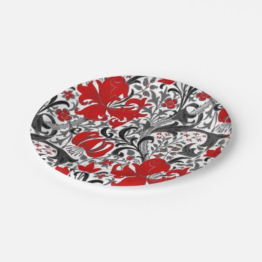 William Morris Iris und Lily, Schwarz, Weiß und Ro Pappteller (Schrägansicht)