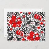 William Morris Iris und Lily, Schwarz, Weiß und Ro Postkarte (Vorne/Hinten)