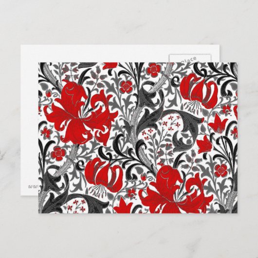 William Morris Iris und Lily, Schwarz, Weiß und Ro Postkarte (Vorne/Hinten)