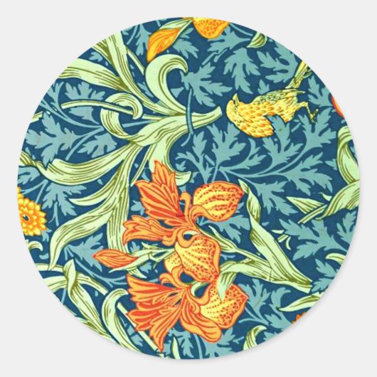 William Morris - Iris, Vintages Blumenmuster Runder Aufkleber (Vorderseite)