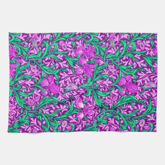 William Morris Irises, Amethyst Lila Geschirrtuch (Horizontal)
