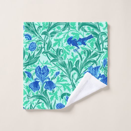 William Morris Irises, Cobalt Blue, Aqua und Aquam Badhandtuch Set (Waschlappen)