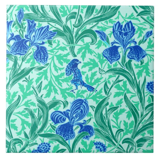 William Morris Irises, Cobalt Blue, Aqua und Aquam Fliese (Vorderseite)