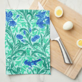 William Morris Irises, Cobalt Blue, Aqua und Aquam Geschirrtuch (Viertel Falte)