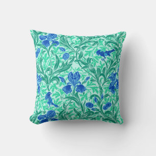 William Morris Irises, Cobalt Blue, Aqua und Aquam Kissen