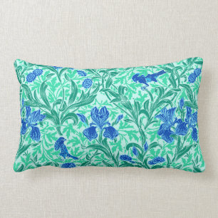 William Morris Irises, Cobalt Blue, Aqua und Aquam Lendenkissen