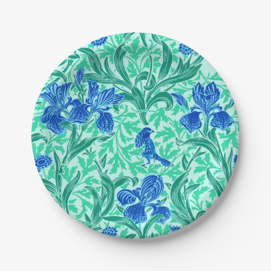 William Morris Irises, Cobalt Blue, Aqua und Aquam Pappteller (Vorderseite)