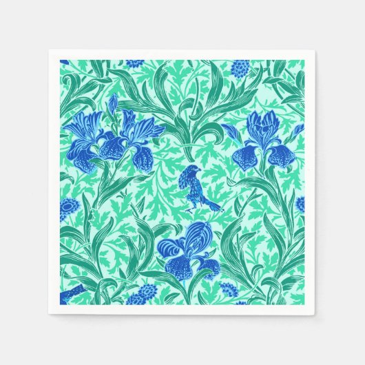 William Morris Irises, Cobalt Blue, Aqua und Aquam Serviette (Vorderseite)