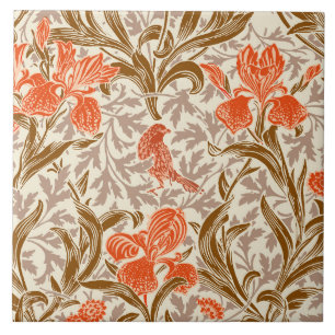 William Morris Irises, Coral Orange, Brown & Beige Fliese