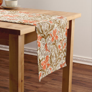 William Morris Irises, Coral Orange, Brown & Beige Kurzer Tischläufer