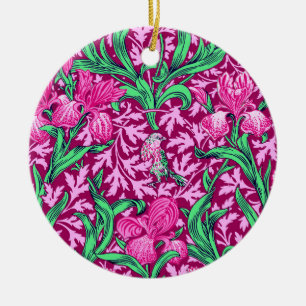 William Morris Irises, Fuchsia Pink und Burgund Keramik Ornament