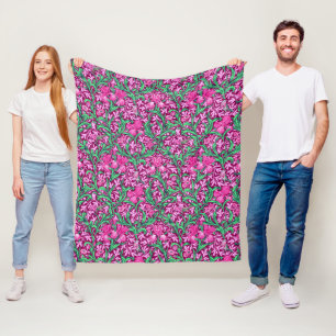 William Morris Irises, Fuchsia Pink und Wein Fleecedecke