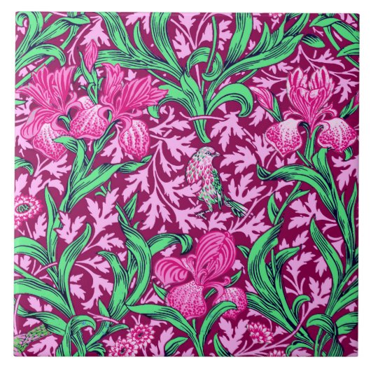 William Morris Irises, Fuchsia Pink und Wein Fliese (Vorderseite)