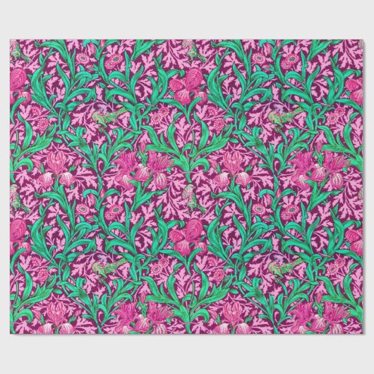 William Morris Irises, Fuchsia Pink und Wein Geschenkpapier (Flach)