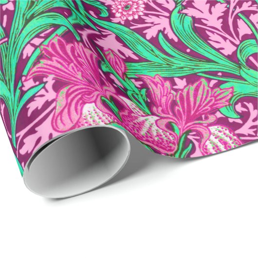William Morris Irises, Fuchsia Pink und Wein Geschenkpapier (Rolleneckpunkt)