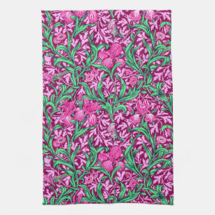 William Morris Irises, Fuchsia Pink und Wein Geschirrtuch