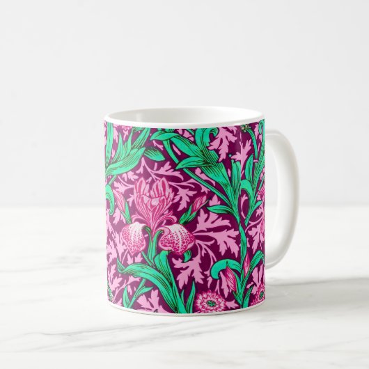 William Morris Irises, Fuchsia Pink und Wein Kaffeetasse (VorderseiteRechts)