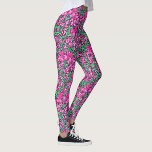 William Morris Irises, Fuchsia Pink und Wein Leggings