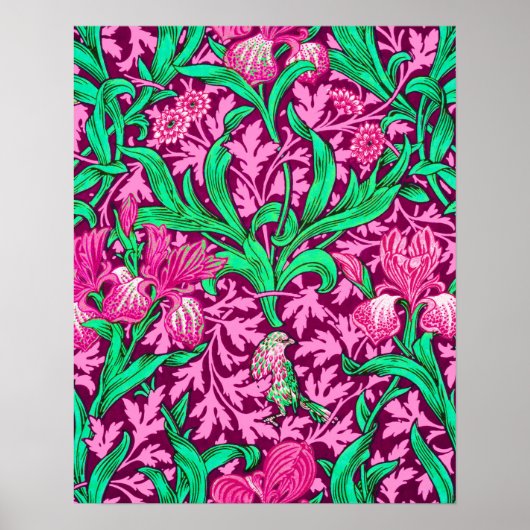 William Morris Irises, Fuchsia Pink und Wein Poster (Vorne)