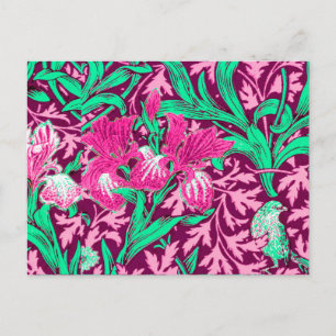 William Morris Irises, Fuchsia Pink und Wein Postkarte