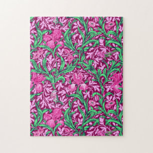 William Morris Irises, Fuchsia Pink und Wein Puzzle