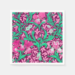 William Morris Irises, Fuchsia Pink und Wein Serviette
