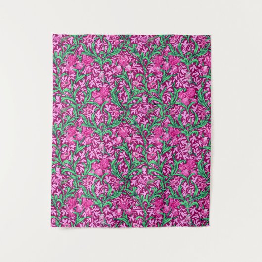 William Morris Irises, Fuchsia Pink und Wein Wandteppich (Vorderseite)