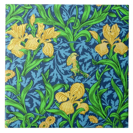 William Morris Irises, Gelb und Cobalt Blue Fliese (Vorderseite)