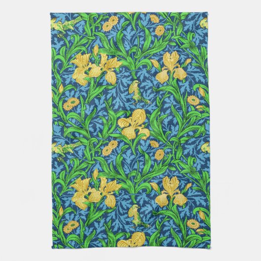 William Morris Irises, Gelb und Cobalt Blue Geschirrtuch (Vertikal)