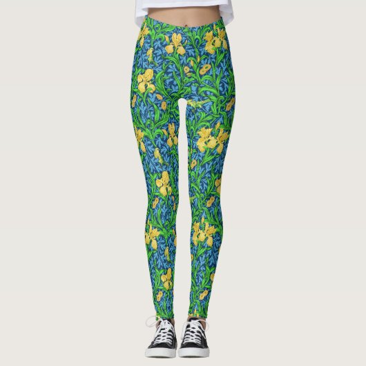 William Morris Irises, Gelb und Cobalt Blue Leggings (Vorderseite)