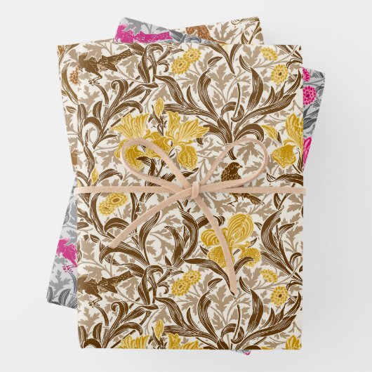 William Morris Irises, Gold, Grau, Rust Geschenkpapier Set (Beispiel)