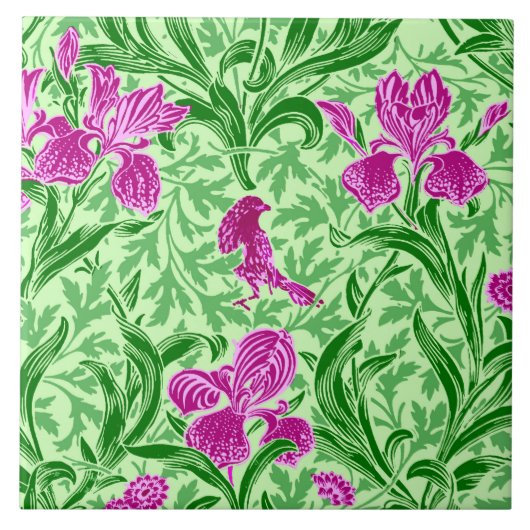 William Morris Irises, Green, Magenta und Orchid Fliese (Vorderseite)