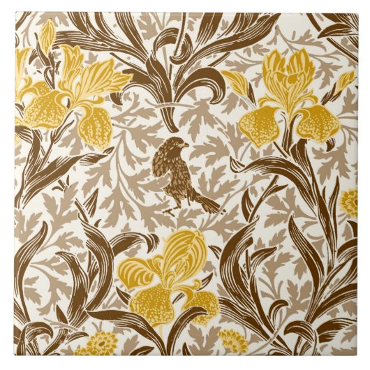 William Morris Irises, Mustard Gold, Brown & Beige Fliese (Vorderseite)