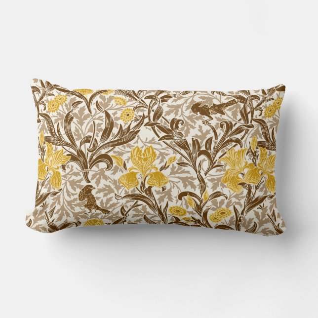 William Morris Irises, Mustard Gold, Brown & Beige Lendenkissen (Vorderseite)