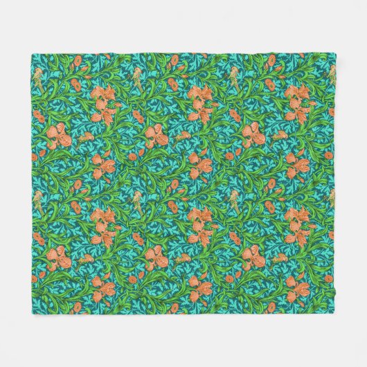 William Morris Irises, Orange und Türkis Fleecedecke (Vorderseite (Horizontal))
