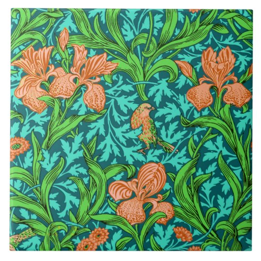 William Morris Irises, Orange und Türkis Fliese (Vorderseite)