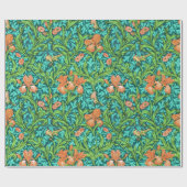 William Morris Irises, Orange und Türkis Geschenkpapier (Flach)